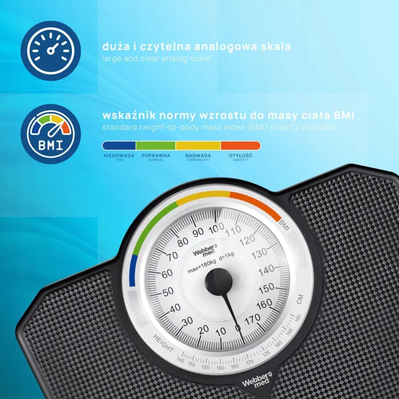 Classic Mechanical Bathroom Scale up to 180 kg Black WEBBER BMI Elektronika ir buitiniai prietaisai ELDOM
