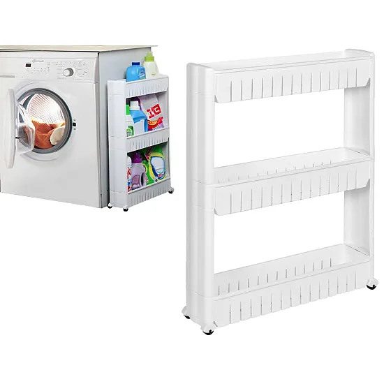 Mobile white cabinet on wheels for a washing machine Lentynos LEOBERT