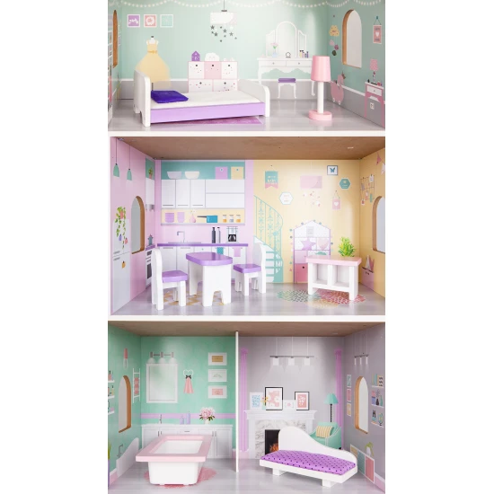 Medinis lėlių namelis Jagodowa rezidencija Lėlės ir žaidimų rinkiniai ECOTOYS