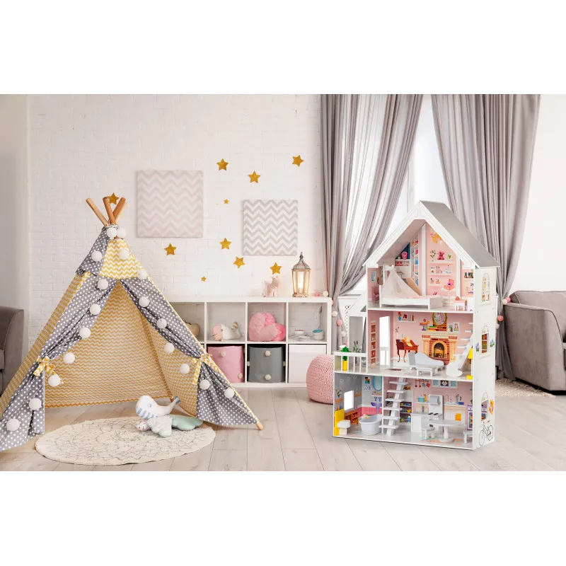 Medinis lėlių namelis Pudrowa Lėlės ir žaidimų rinkiniai ECOTOYS
