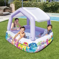 Pripučiamas violetinis vaikų baseinas su stogeliu INTEX 57470-DINO