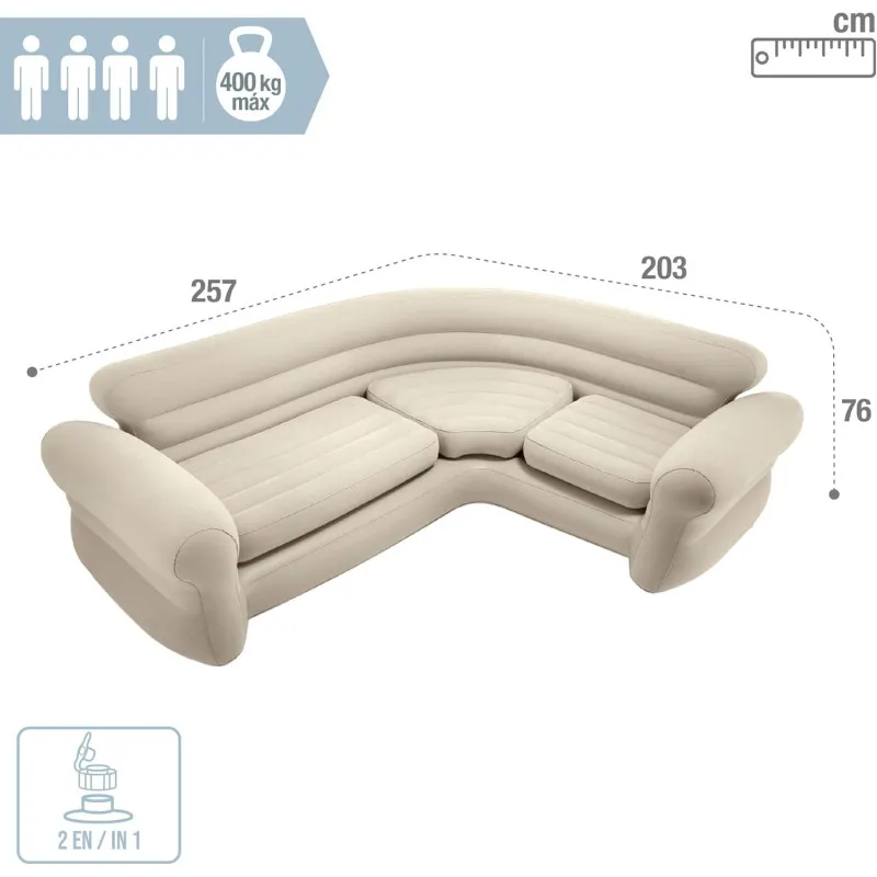 Pripučiama keturvietė kampinė sofa 257x203x76 cm INTEX 68575