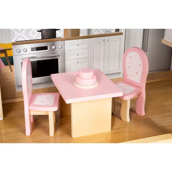 Mėlynas medinis lėlių namelis Ecotoys Lėlės ir žaidimų rinkiniai ECOTOYS