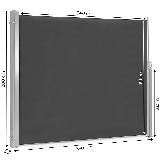 Sulankstomas tamsiai pilkas balkono/terasos šoninis tentas 350 x 200 cm MultiGarden