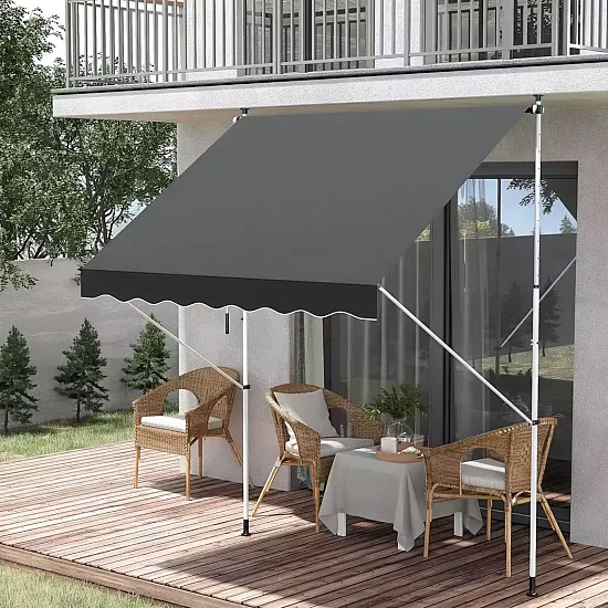 Reguliuojamo aukščio pilkas balkono/terasos tentas su svirtimi 300 x 120 cm MultiGarden