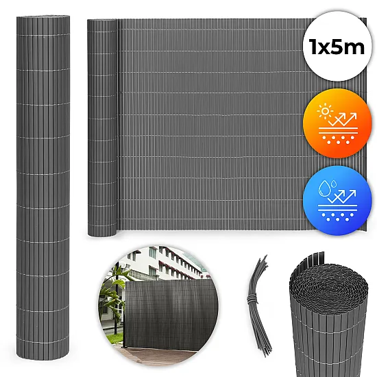 Dvipusis tamsiai pilkas bambuko kilimėlis balkonui/terasai 100 x 500 cm MultiGarden