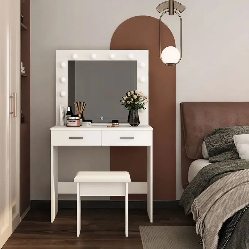 Large cosmetic table with mirror and LED lighting