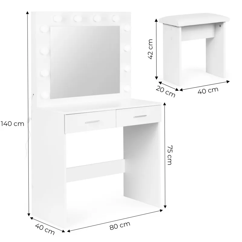 Large cosmetic table with mirror and LED lighting