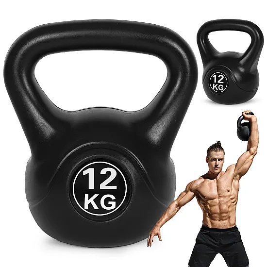 Juodas 12 kg kettlebell svoris treniruotėms ModernHome