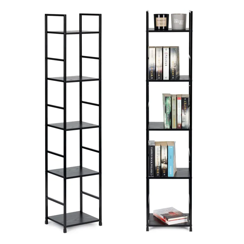 Juoda lentyna LOFT su metaliniu rėmu ir 5 lentynomis Lentynos ModernHome
