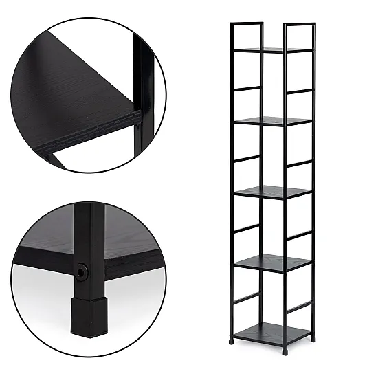 Juoda lentyna LOFT su metaliniu rėmu ir 5 lentynomis Lentynos ModernHome