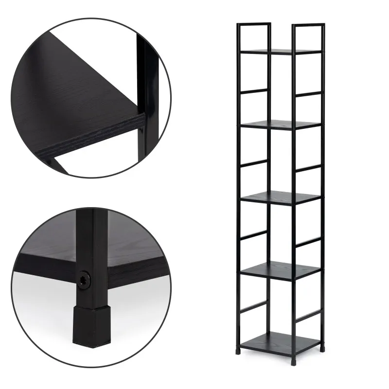 Juoda lentyna LOFT su metaliniu rėmu ir 5 lentynomis Lentynos ModernHome