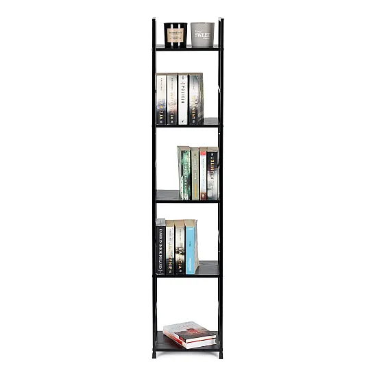 Juoda lentyna LOFT su metaliniu rėmu ir 5 lentynomis Lentynos ModernHome