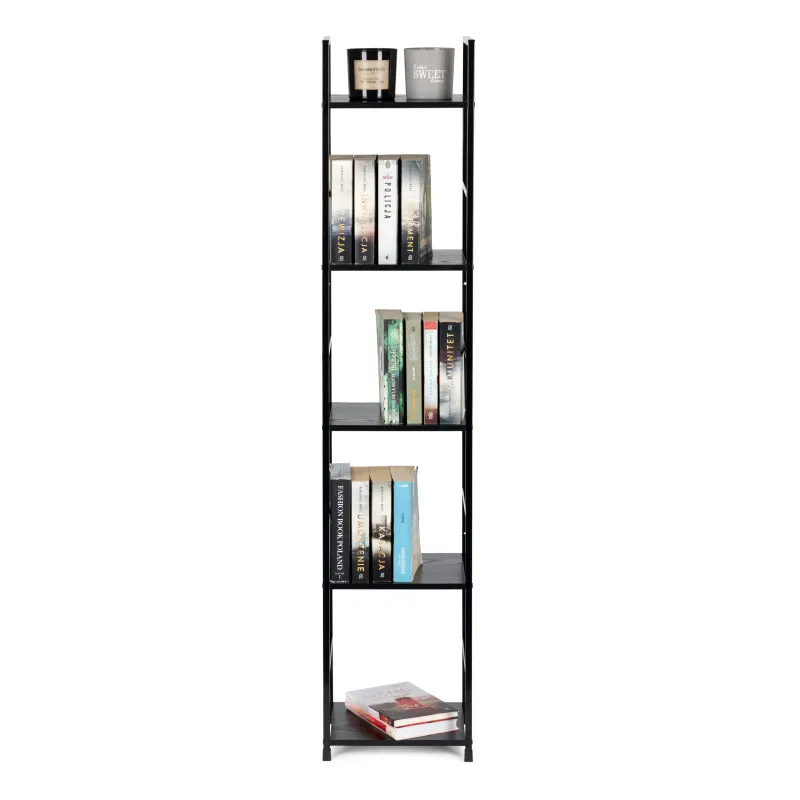 Juoda lentyna LOFT su metaliniu rėmu ir 5 lentynomis Lentynos ModernHome