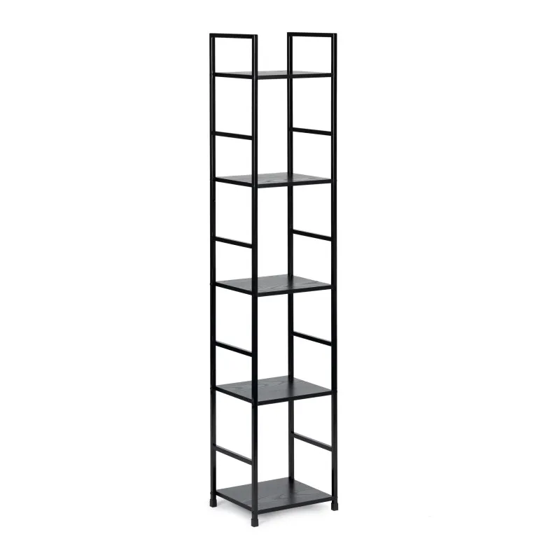Juoda lentyna LOFT su metaliniu rėmu ir 5 lentynomis Lentynos ModernHome