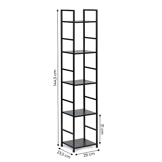 Juoda lentyna LOFT su metaliniu rėmu ir 5 lentynomis Lentynos ModernHome