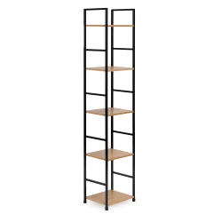 Šiuolaikiška medinė lentynėlė su metaliniu rėmu, 5 lentynos