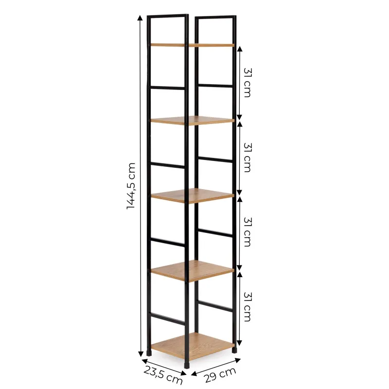 Kaasaegne puidust riiul metallraamiga, 5 riiulit Riiulid ModernHome