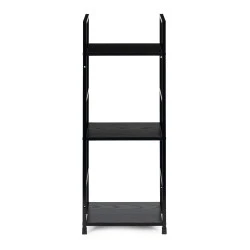 Šiuolaikiška juoda medinė lentyna su metaliniu rėmu, 3 lentynos