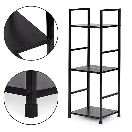 Moderni musta puuhylly metallikehyksellä, 3 hyllyä Hyllyt ModernHome