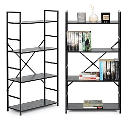 Juoda plati medinė lentyna su 4 lentynomis ModernHome