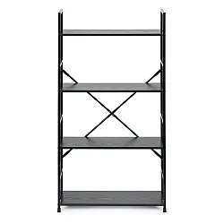 Juoda plati medinė lentyna su 4 lentynomis ModernHome