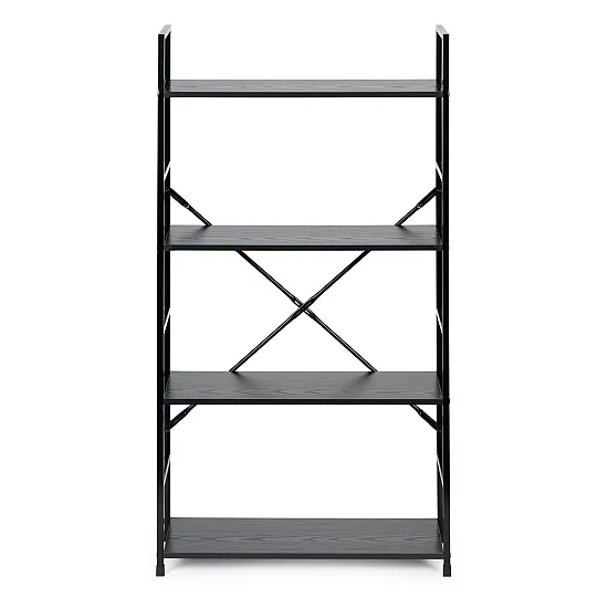 Juoda plati medinė lentyna su 4 lentynomis ModernHome