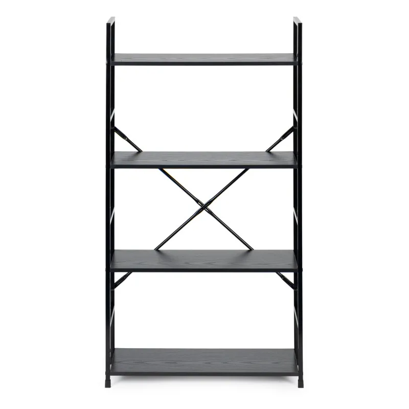 Juoda plati medinė lentyna su 4 lentynomis ModernHome