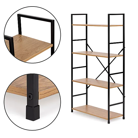 Plati medinė lentynėlė su 4 lentynomis LOFT ModernHome