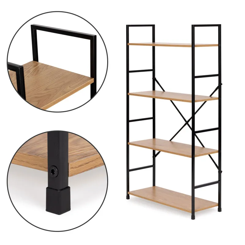 Plati medinė lentynėlė su 4 lentynomis LOFT ModernHome