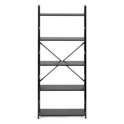 Plati juoda moderni medinė LOFT knygų spinta su 5 lentynomis