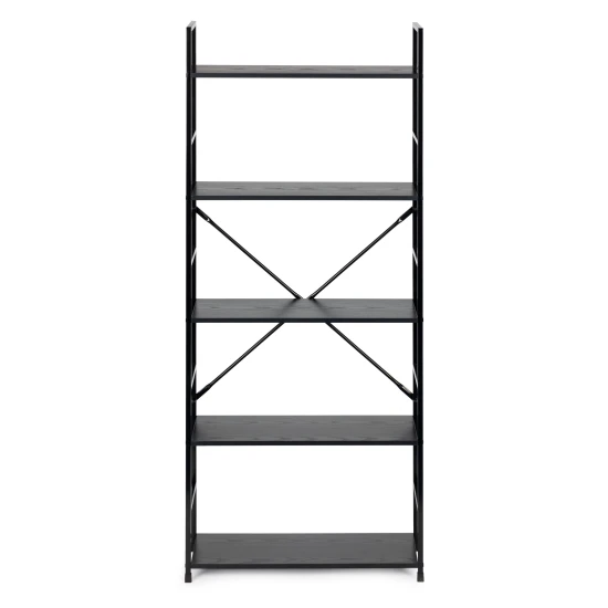 Plati juoda moderni medinė LOFT knygų spinta su 5 lentynomis Lentynos ModernHome