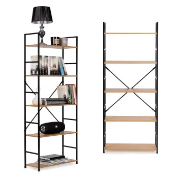 Leveä puinen LOFT-hylly, 5 hyllytasoa, ModernHome