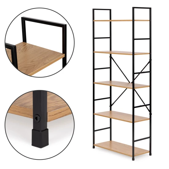 Plati medinė LOFT lentyna su 5 lentynomis ModernHome Lentynos ModernHome