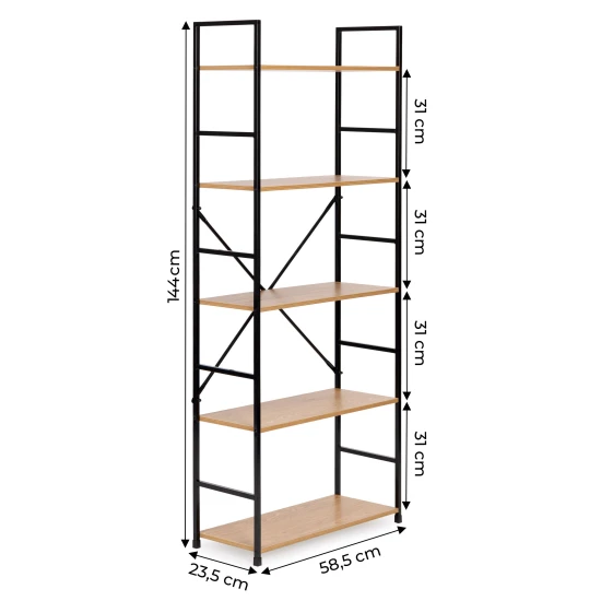 Plati medinė LOFT lentyna su 5 lentynomis ModernHome Lentynos ModernHome