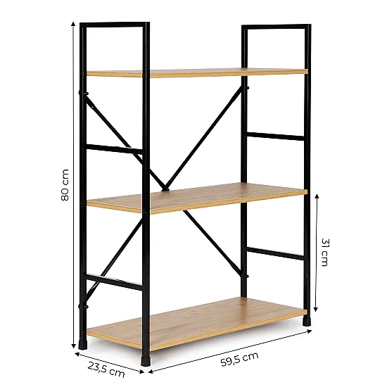 Leveä puinen hylly metallikehyksellä, LOFT-tyyli, 3 hyllyä Hyllyt ModernHome
