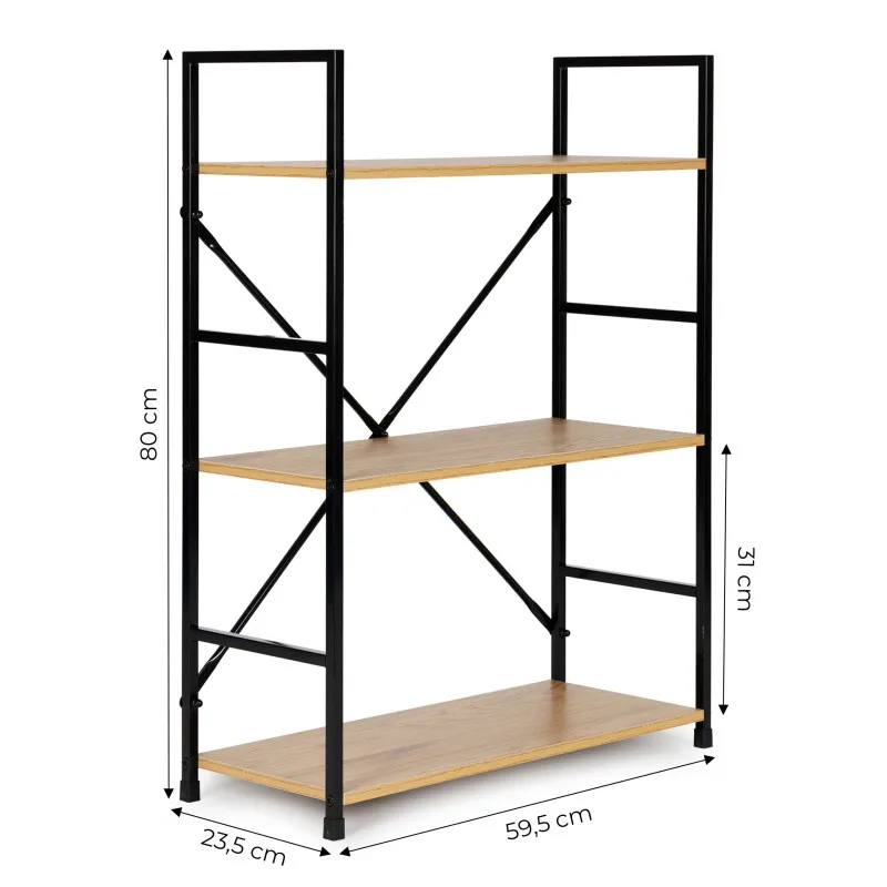 Lai puidust riiul metallraamiga LOFT-stiilis, 3 riiulit Riiulid ModernHome