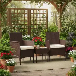 Rudas sodo baldų komplektas: 2 foteliai ir stalas MultiGarden