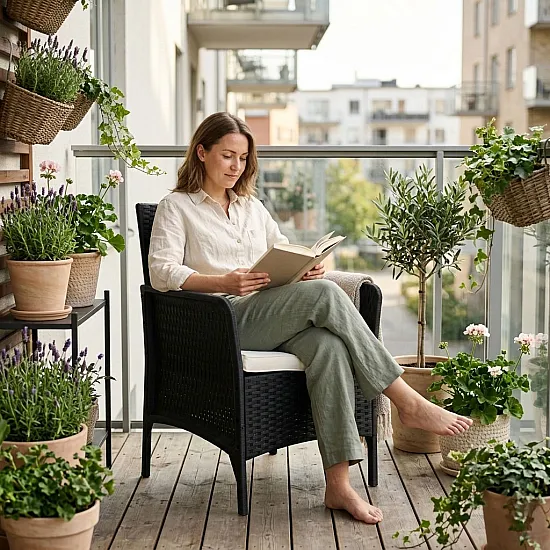 Juodas sodo krėslas su pagalvėle MultiGarden