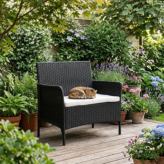 Juoda dvivietė sodo sofa su pagalvėle MultiGarden