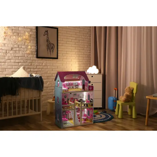 Medinis lėlės namelis su baldais ECOTOYS
