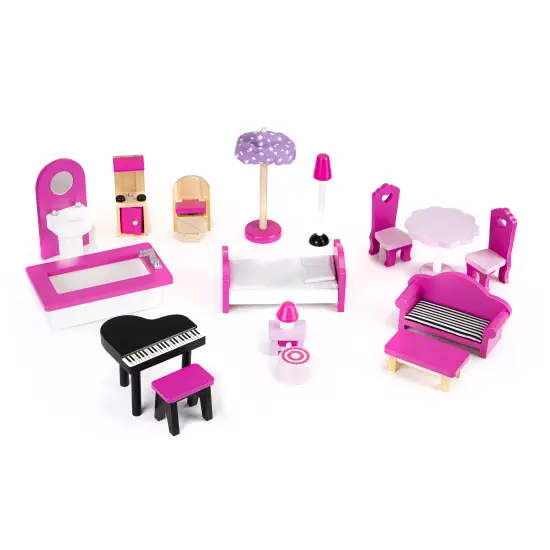 Medinis lėlės namelis su baldais ECOTOYS