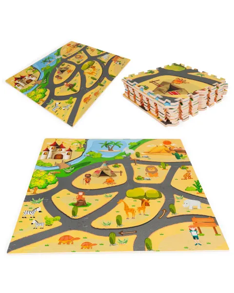 Vaikams skirtas putoplasto kilimėlis su Safari 9 elementai 93x93 cm