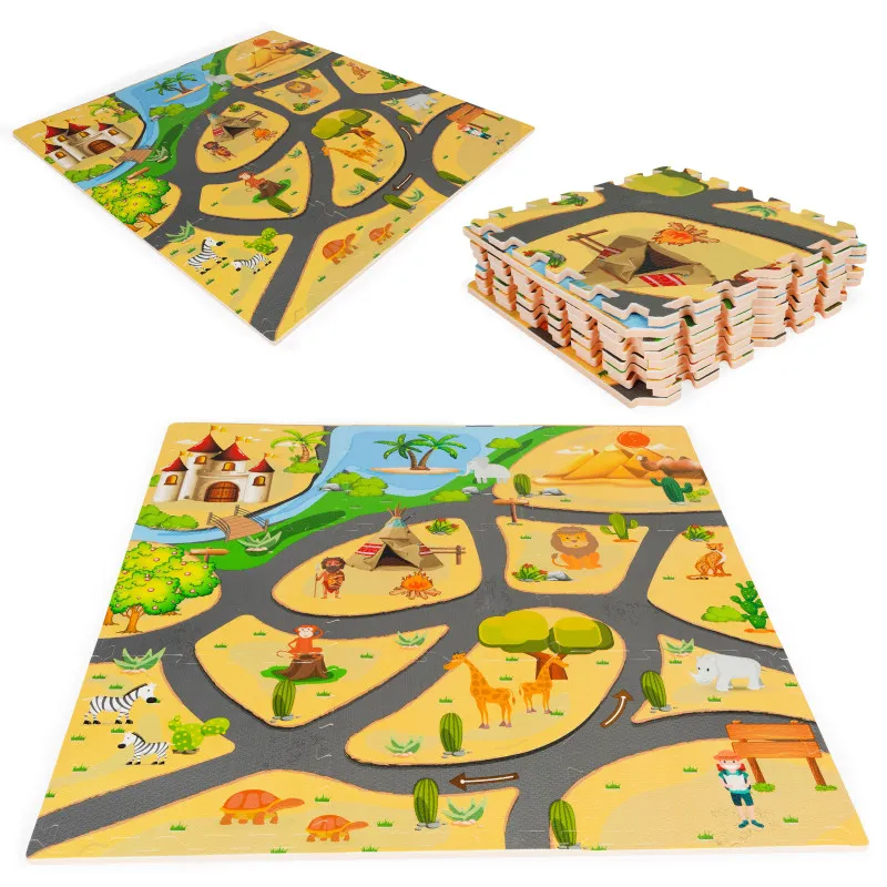 Vaikams skirtas putoplasto kilimėlis su Safari 9 elementai 93x93 cm