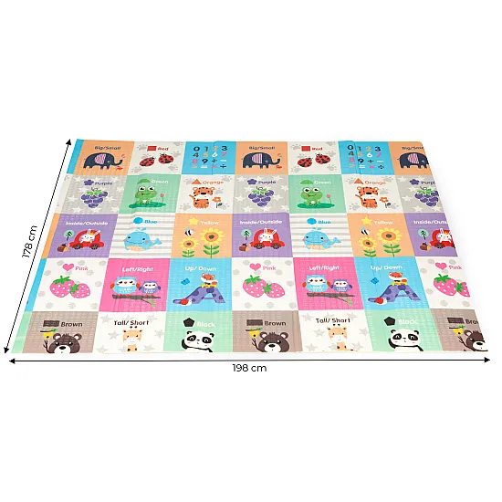 Double-sided educational foam play mat, 178 x 198 cm, foldable, large, with a bag