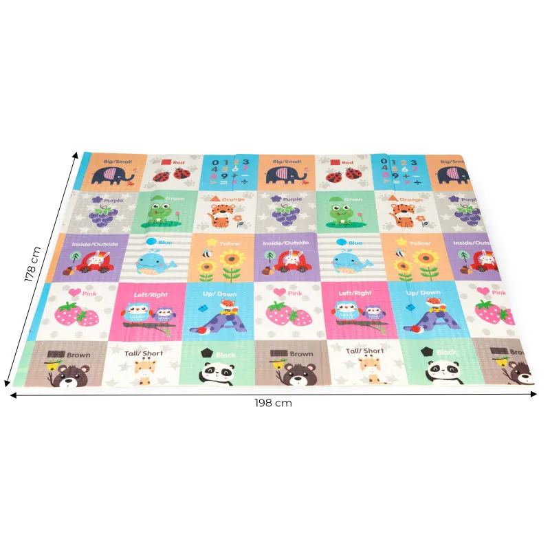 Double-sided educational foam play mat, 178 x 198 cm, foldable, large, with a bag