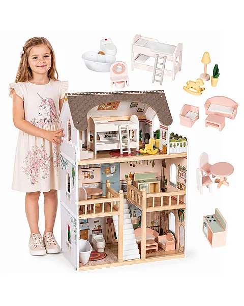 Medinis lėlių namelis 3 aukštų ECOTOYS