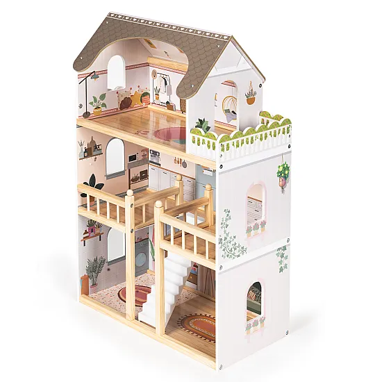Koka leļļu mājiņa ar 3 stāviem ECOTOYS