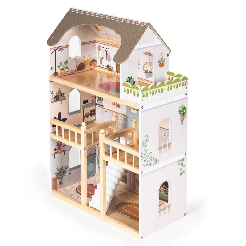 Medinis lėlių namelis 3 aukštų ECOTOYS