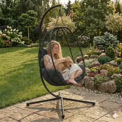 Pakabinama juoda kėdė-sūpynės sodui su pagalvėlėmis MultiGarden